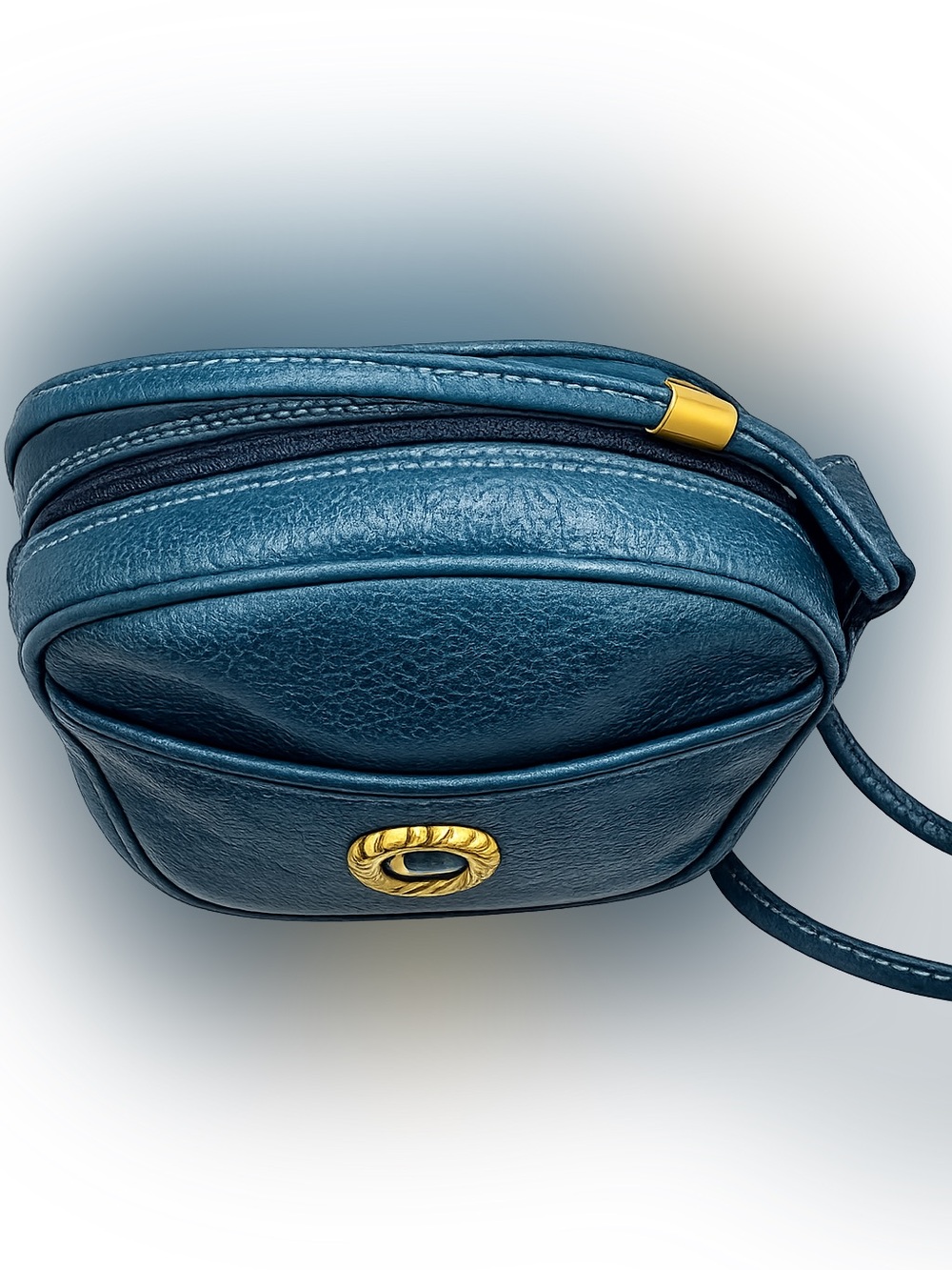 Lancel Paris Vintage Blue Pebbled Leather Crossbody Camera Bag Made in Italy GUC - Picture 3 of 5